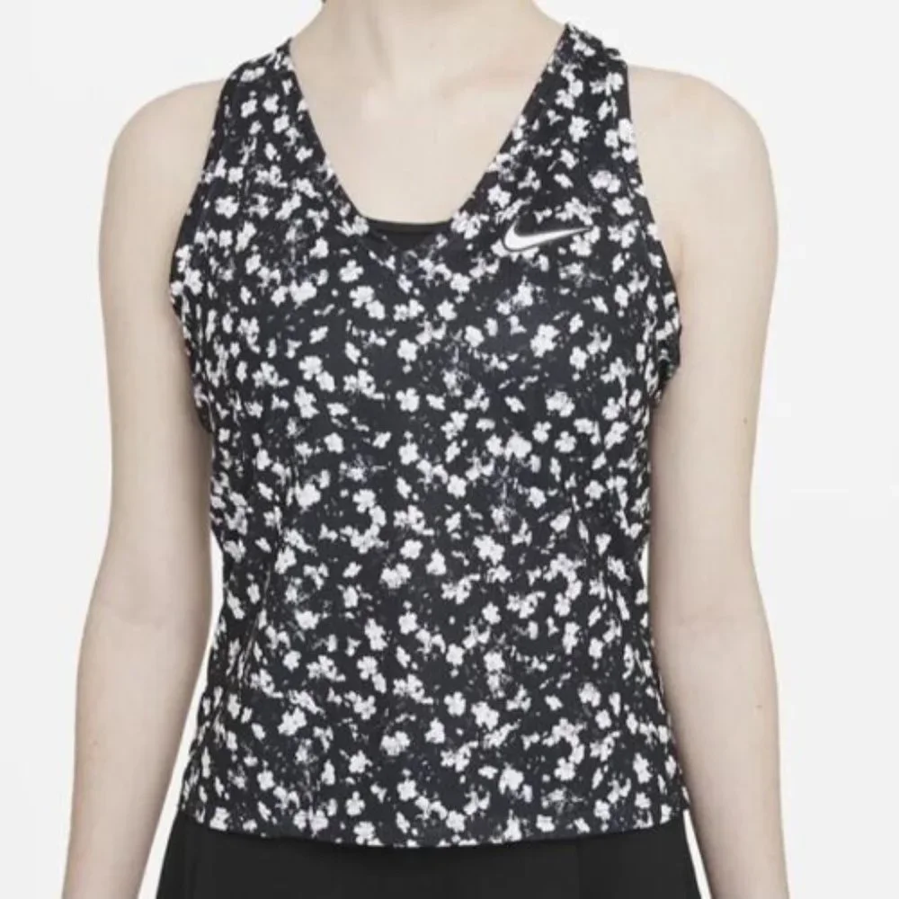 Nike Court Dri-FIT Black White Floral Printed Victory Tank Top
